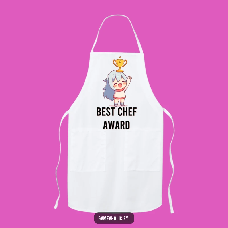 Funny Chef Trophy Apron: Joyful Character with Tiny Trophy, Kitchen Achievement Wear