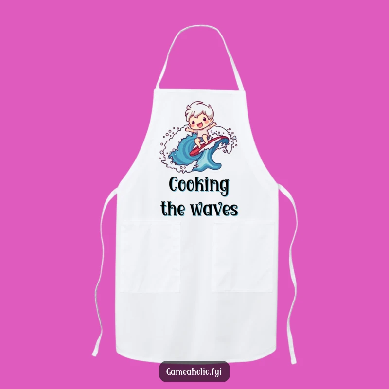 Funny Pixel Wave Kitchen Apron: Cook with Retro Gaming Humor Gift
