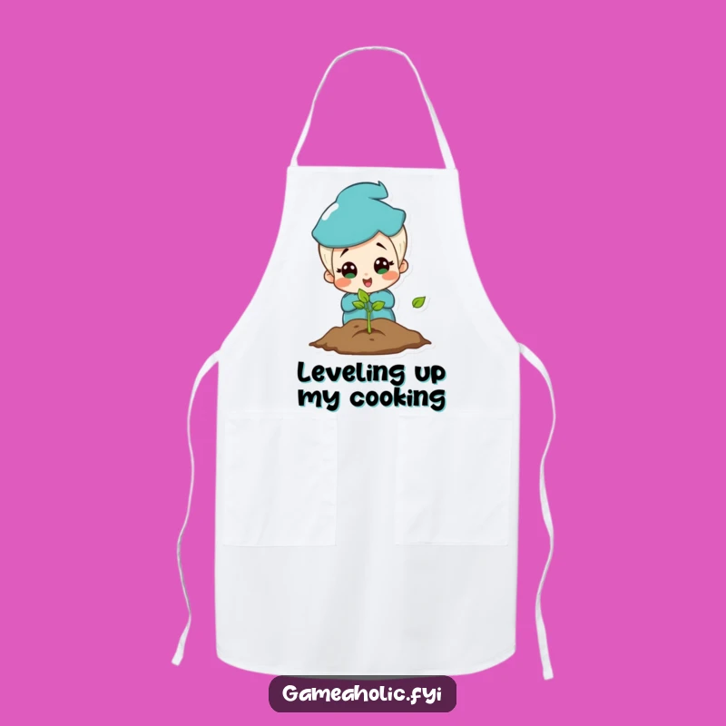 Funny Gamer Apron: Charming Character Delighted at Glowing Game Screen, Cook & Play