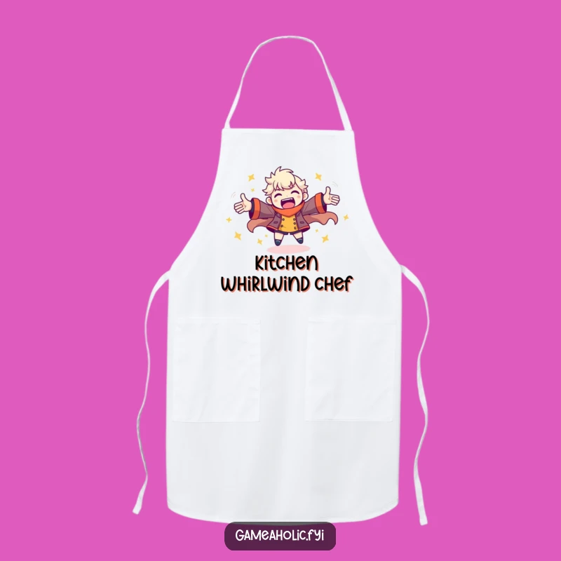Funny Gamer Energy Apron: Spinning Pose for Kitchen Playfulness