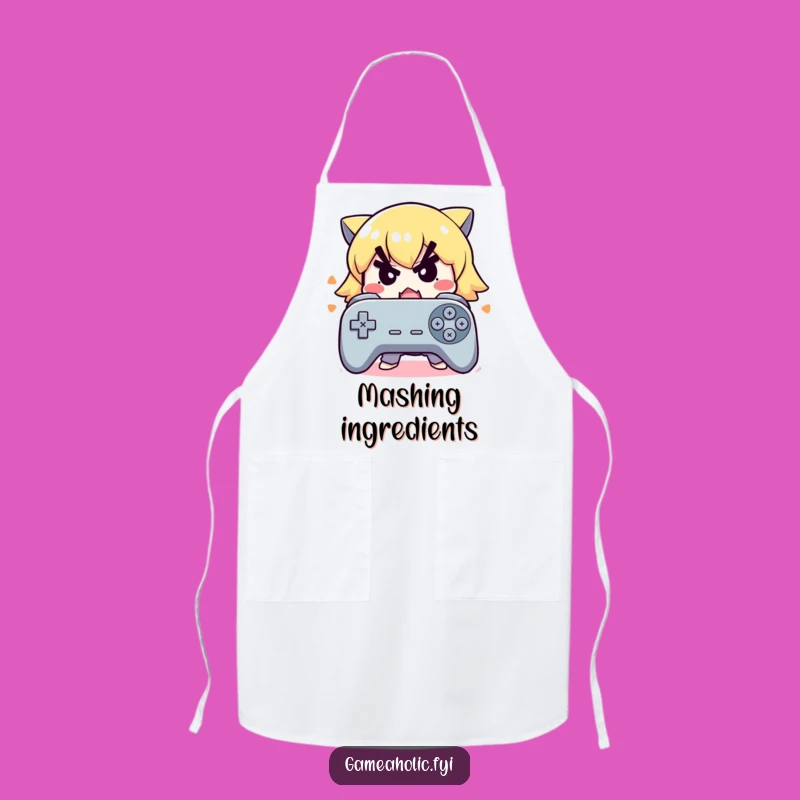 Funny Intense Gamer Apron: Cook with Focus, Determined Character Design