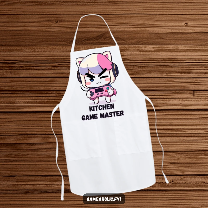 Funny Gamer Apron: An apron featuring a mischievous character winking slyly while holding a game controller, ready for kitchen duty.