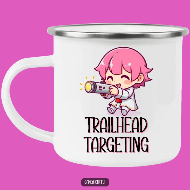 Funny Gamer Camping Mug: Aiming Joystick Character, Glowing Control Outdoors Cup, Rugged Funny Gift