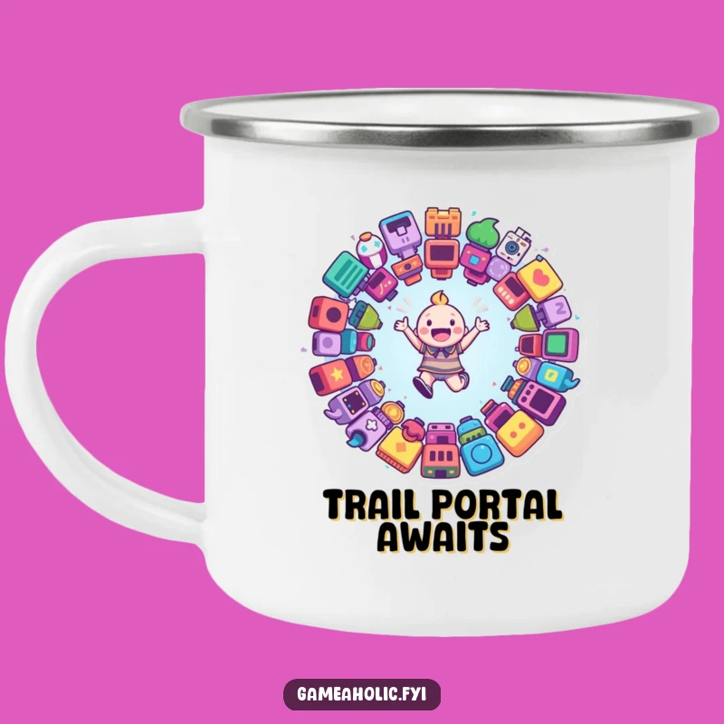 Funny Campfire Game Portal Mug: Happy Character Outdoor Gift