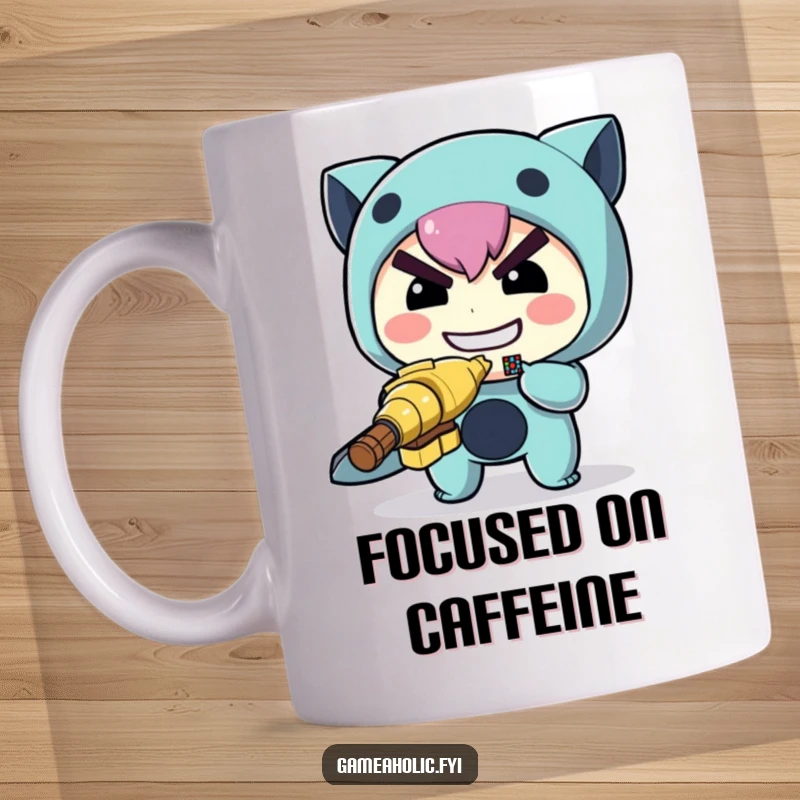 Funny archer mug featuring a determined character aiming a tiny, pixelated target, symbolizing focus and accuracy.