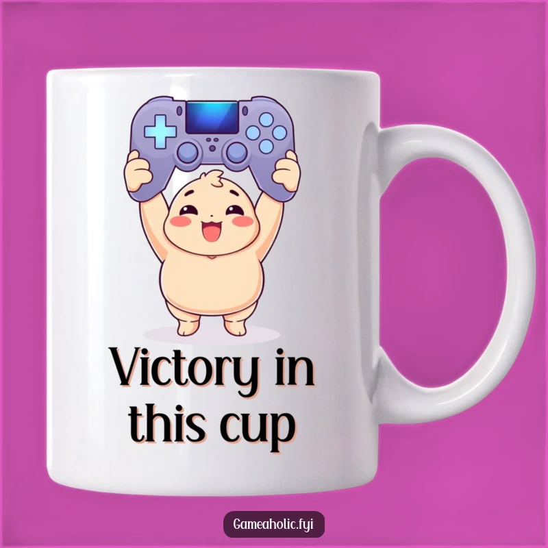 Funny Chubby Gamer Mug: Triumphantly Holding Giant Controller, Perfect Funny Gift!