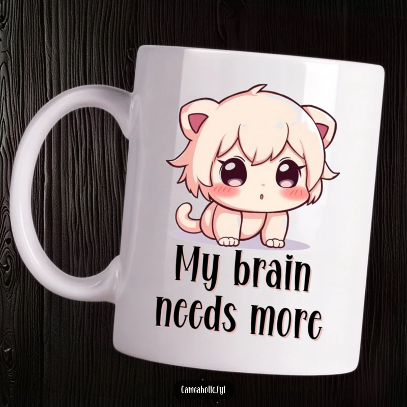 Funny mug with a curious character intensely staring at a brightly glowing computer screen, looking engrossed.