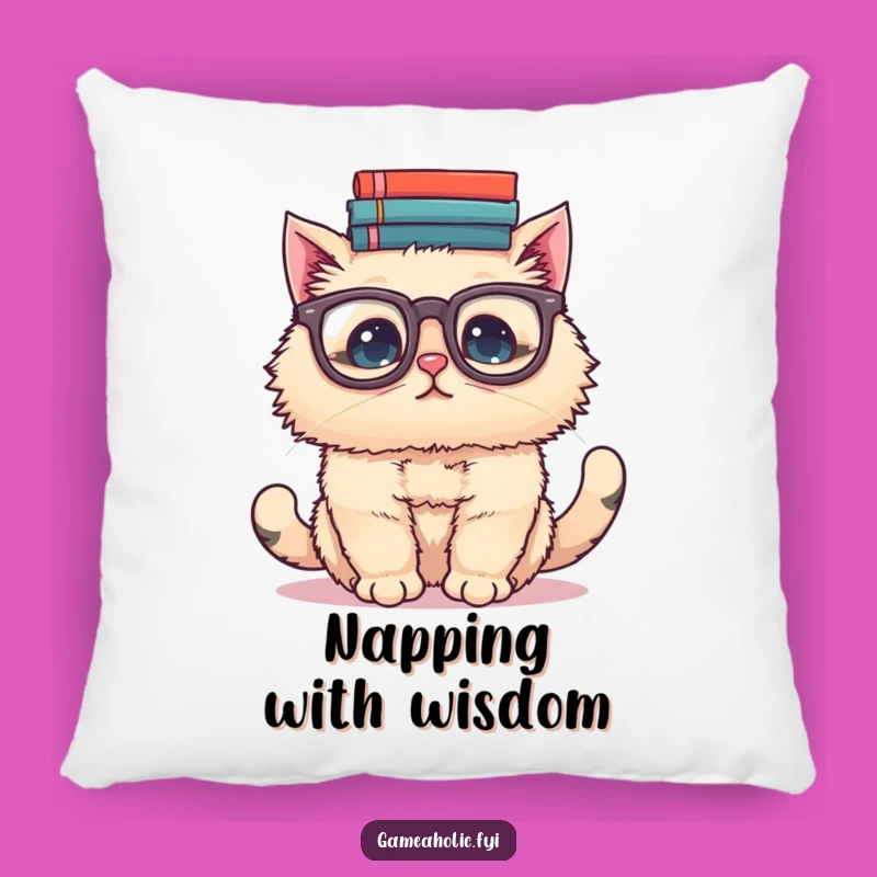 Funny Cat Scholar Pillow: Cozy Comfort for Book Lovers, Cute Gift!