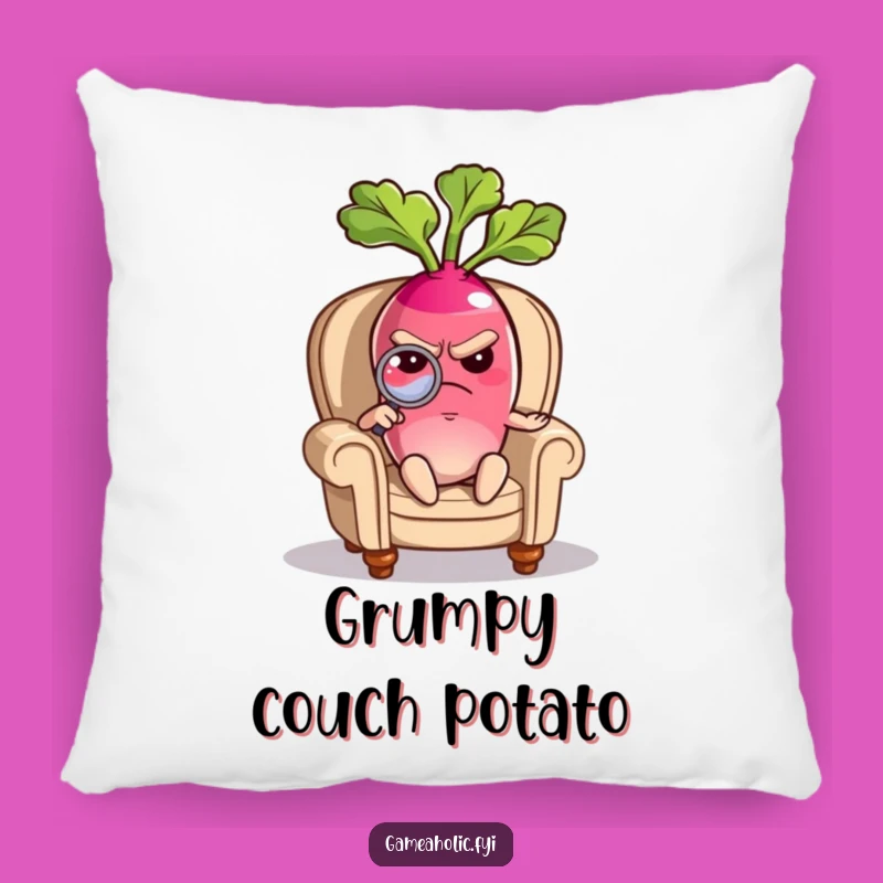 Funny Grumpy Radish Pillow: Cozy Comfort for Curmudgeons, Cute Gift!