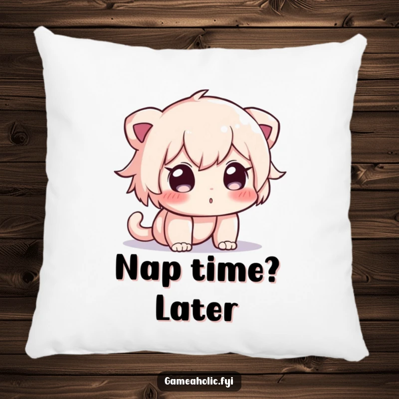 Funny pillow with a curious character peering into a vibrant, glowing digital screen, a humorous and cozy decor item.