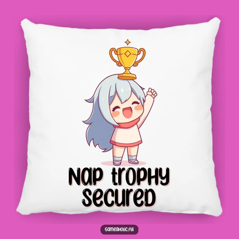 Funny Celebration Pillow: Joyful Character with Tiny Trophy, Comfy and Cheerful