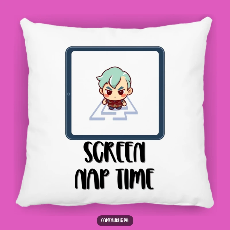 Funny Tablet Maze Pillow: Determined Character's Digital Focus