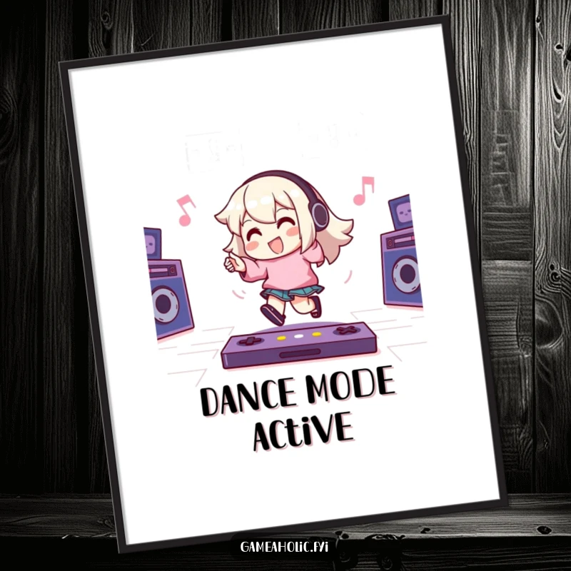 Funny Digital Art: Character joyfully taps their foot to an energetic game beat, capturing the immersive and rhythmic experience of playing video games.