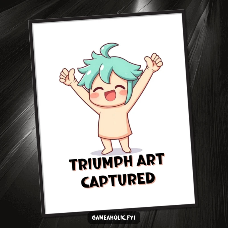 Funny Digital Art Print of a person performing an ecstatic victory dance with arms triumphantly raised, embodying pure celebration.