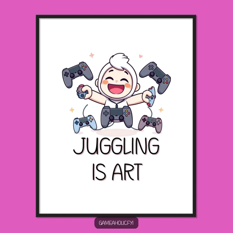 Funny Juggling Gamer Digital Art: Giggling Character Decor Gift