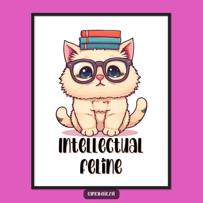 Funny Cat Scholar Digital Art: Instant Bookish Decor, Perfect for a Laugh!