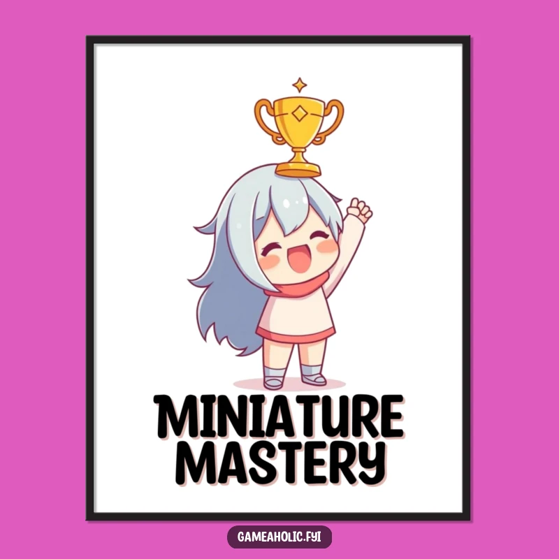 Funny Achievement Art: Joyful Character with Tiny Trophy, Instant Download Print