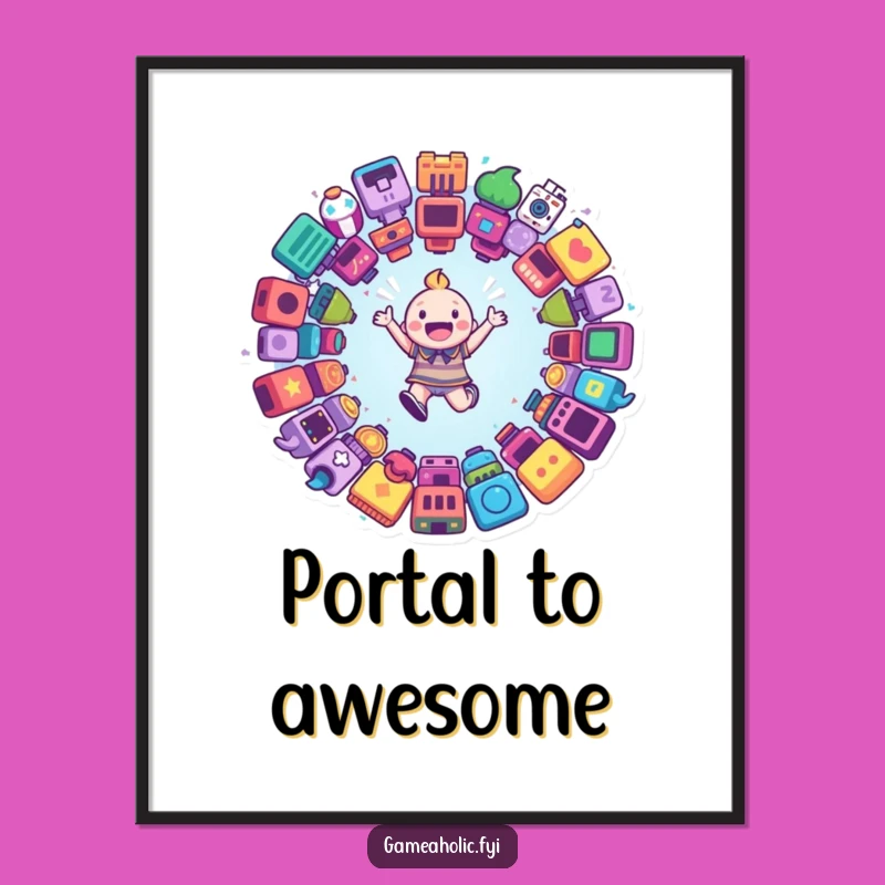 Funny Game Portal Digital Art: Happy Character Gaming Decor Gift
