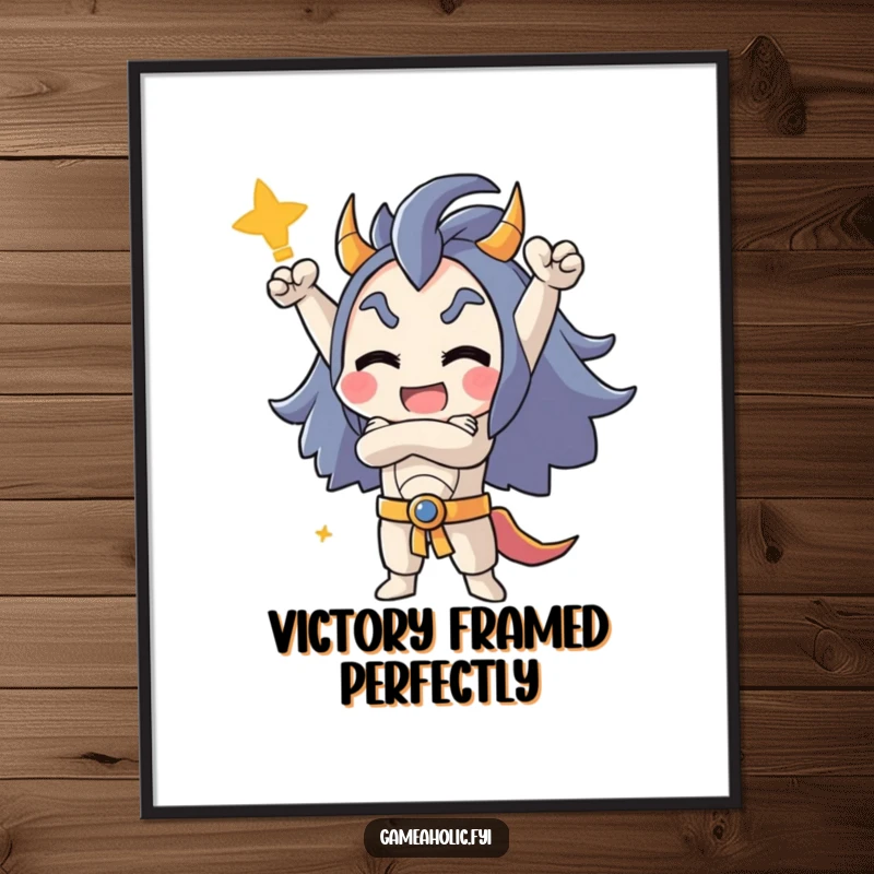 Funny digital art print of a character striking a triumphant, crossed-arm pose, celebrating a massive gaming win in vibrant detail.