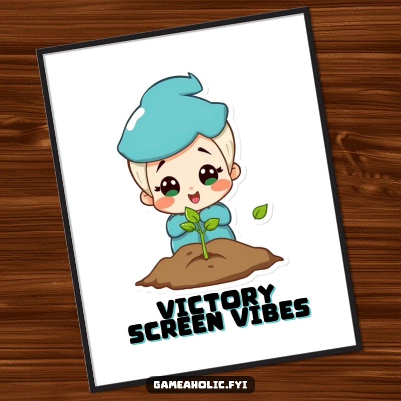 Funny digital art featuring a charming character gasping in delight and surprise while looking at a glowing video game screen.