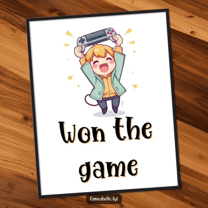 Funny digital art of a character excitedly throwing a gamepad in the air with pure, unadulterated joy.