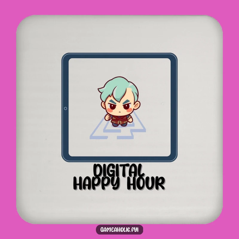 Funny Tablet Maze Drink Coaster: Determined Character's Digital Route