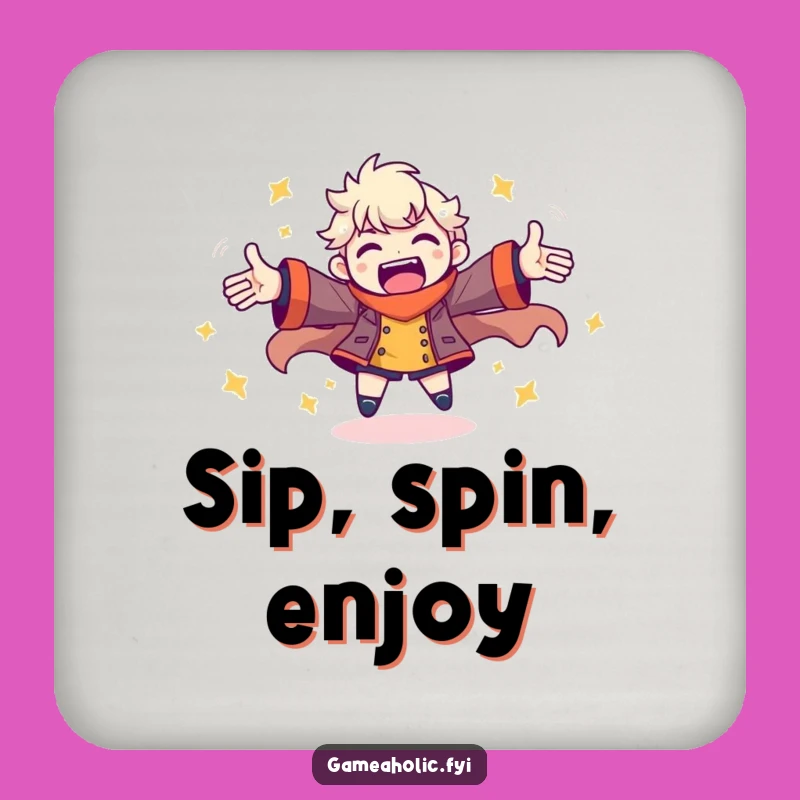 Funny Gamer Energy Coaster: Spinning Pose for Tabletop Fun