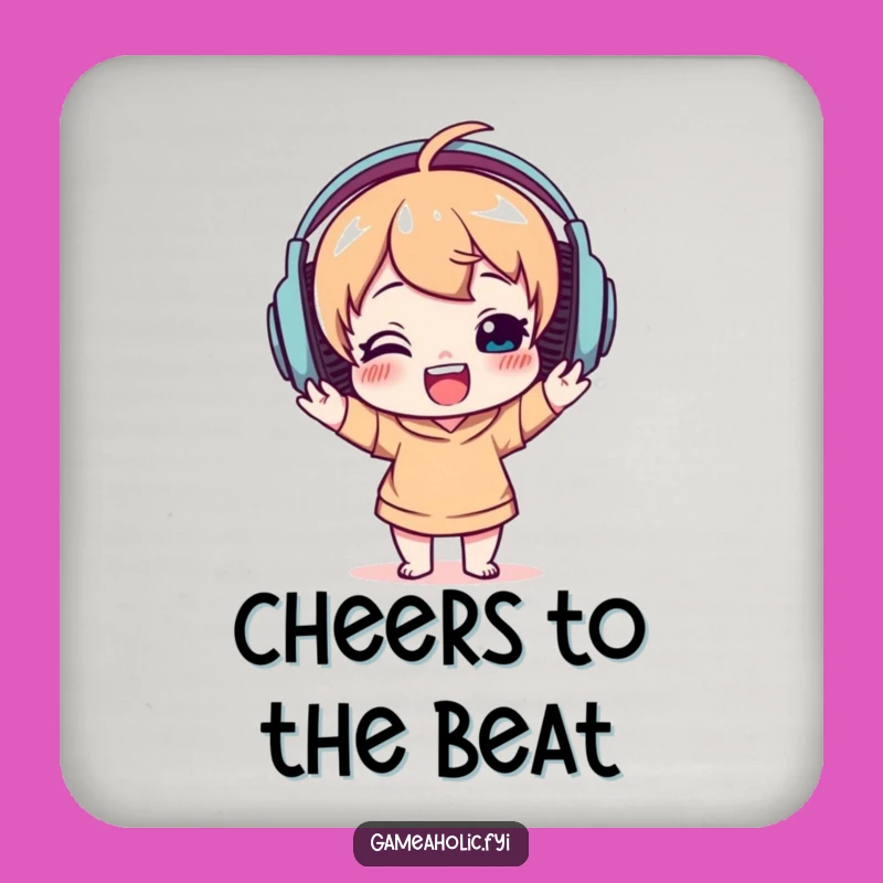 Funny Music Coaster: Delighted Character Headphone Drink Gift
