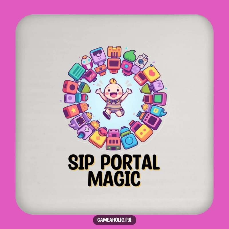 Funny Game Portal Coaster: Happy Character Drink Protector Gift