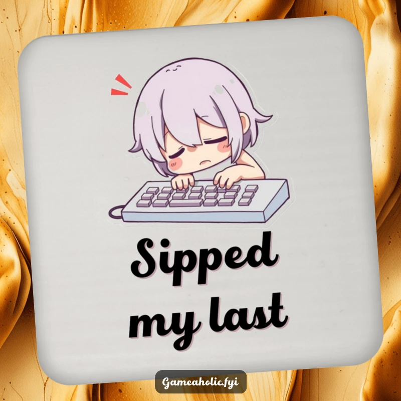 Funny Character Dramatically Slumping Over a Keyboard with a Comically Exaggerated Sigh Coasters, Humorous Table Protection.