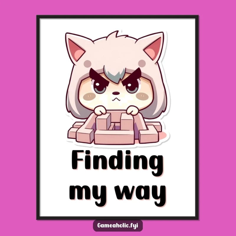 Funny Mindful Poster: Determined Character in Maze, Inspiring Wall Art