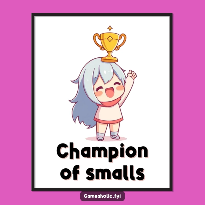 Funny Achievement Poster: Joyful Character with Tiny Trophy, Inspiring Wall Art