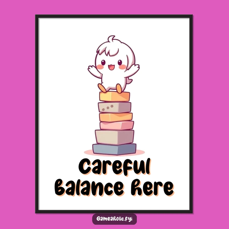 Funny Pixel Balance Poster: Playful Character Digital Art Gift