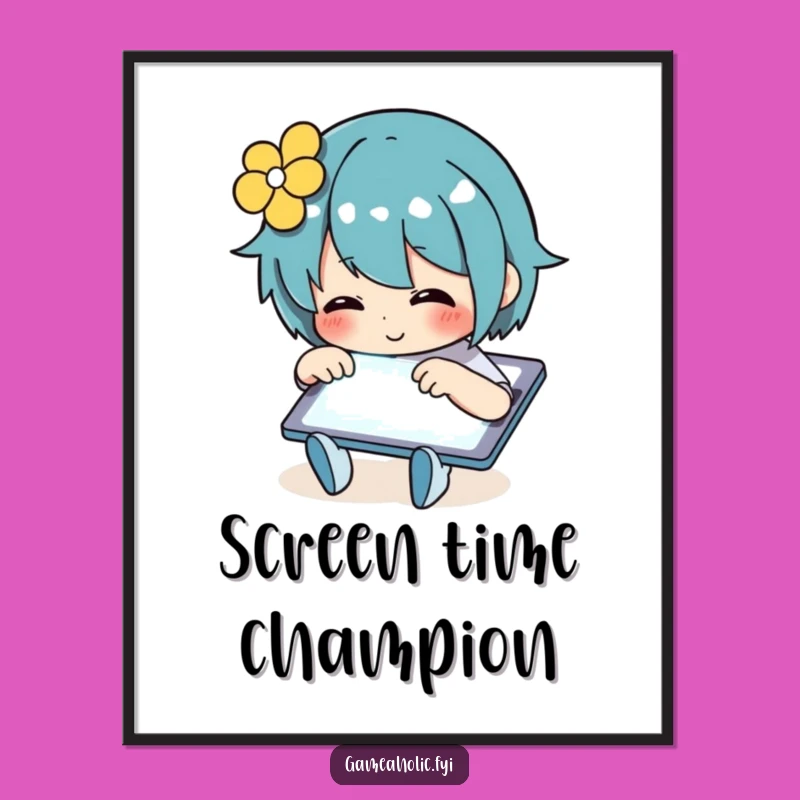 Funny Poster: Glowing Tablet Tapper, Vibrant Digital Art, Perfect Funny Gift