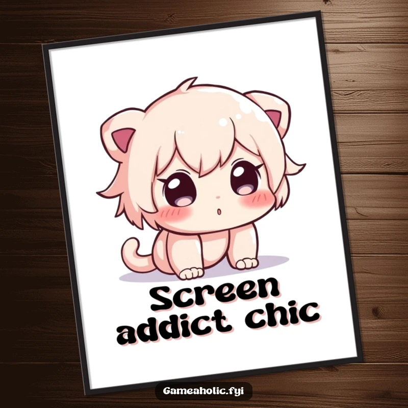 Funny poster of a curious character peeking intently into a brightly lit digital screen, a humorous art piece.