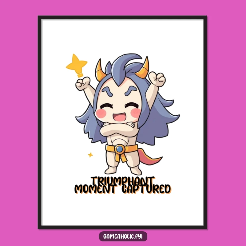 Funny Victory Poster: Triumphant Character Pose Art for Wall Wins