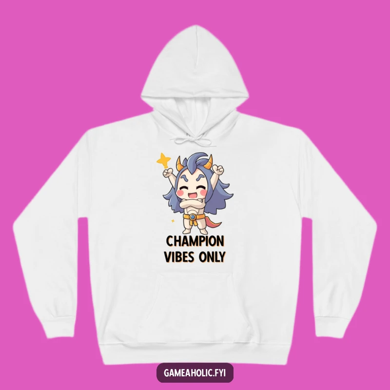 Funny Victory Hoodie: Triumphant Character Pose Comfy Gaming Wear
