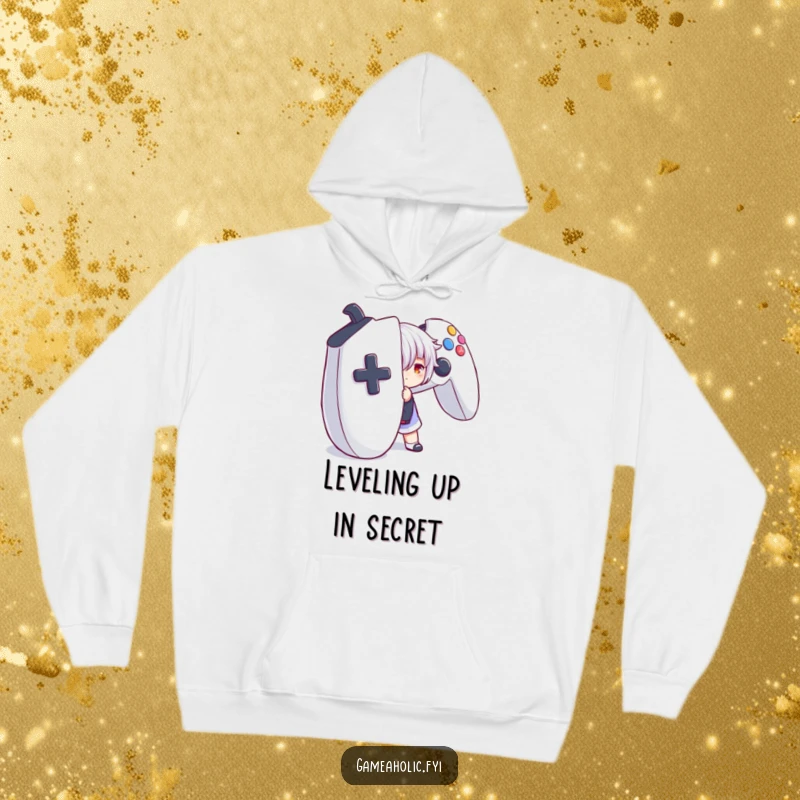 Funny hoodie featuring a character playfully concealed behind an oversized game controller, perfect for cozy gaming sessions.