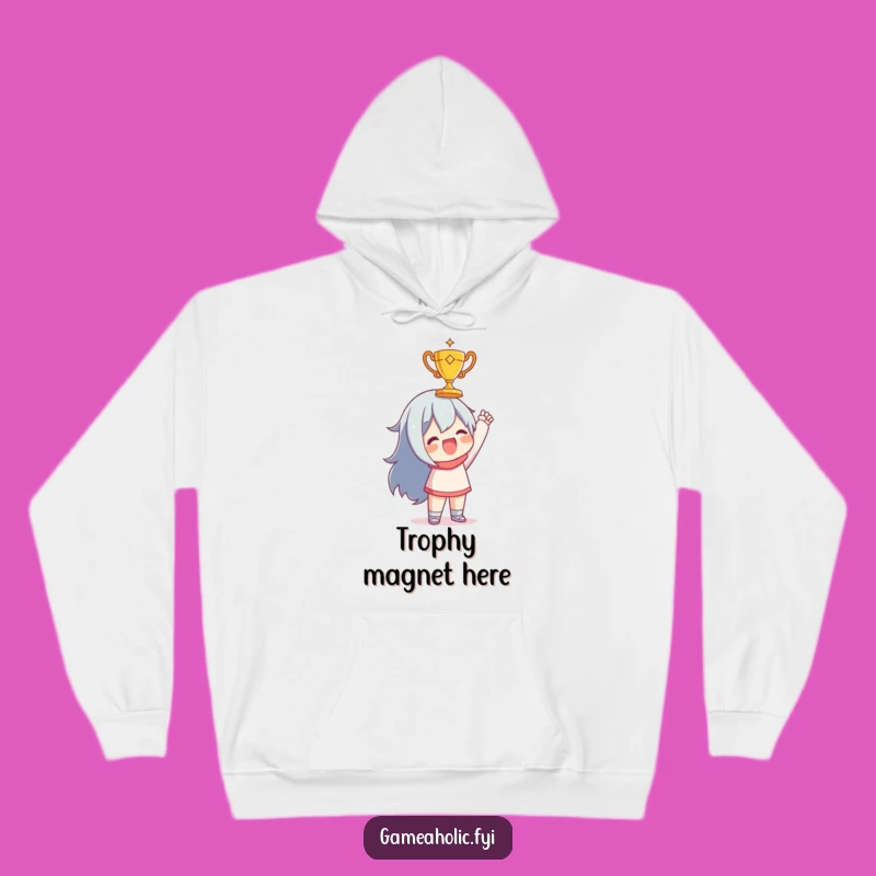 Funny Champion Hoodie: Joyful Character with Tiny Trophy, Warm and Winning Gift