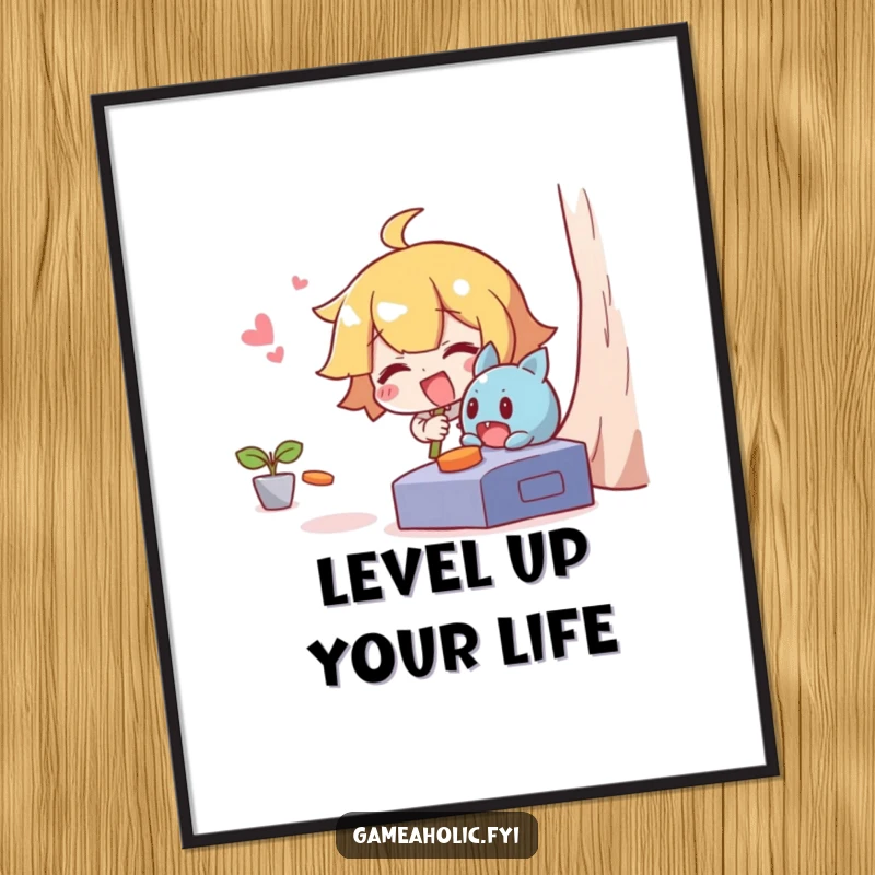 Funny Free Printable Wall Art: Giggling character humorously in pursuit of a mischievous character escaping a video game.