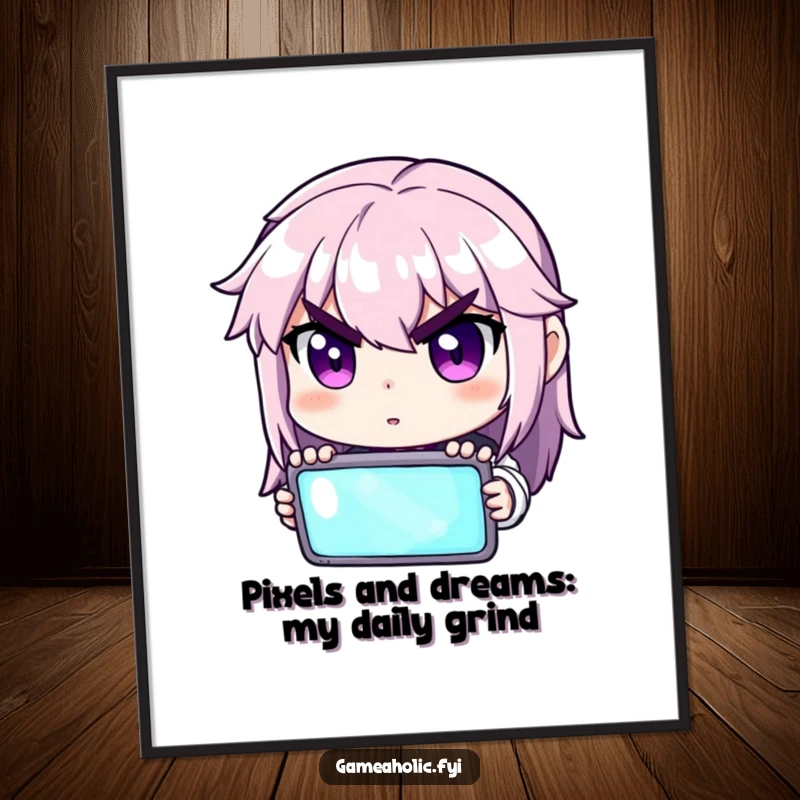 Funny Free Printable Wall Art, a character with laser-like focus on a vividly glowing game screen.