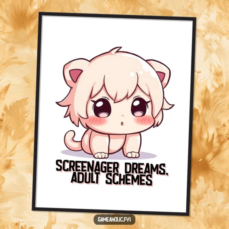 Funny Free Printable Wall Art of a quirky character obsessed with a glowing screen, capturing modern digital life.