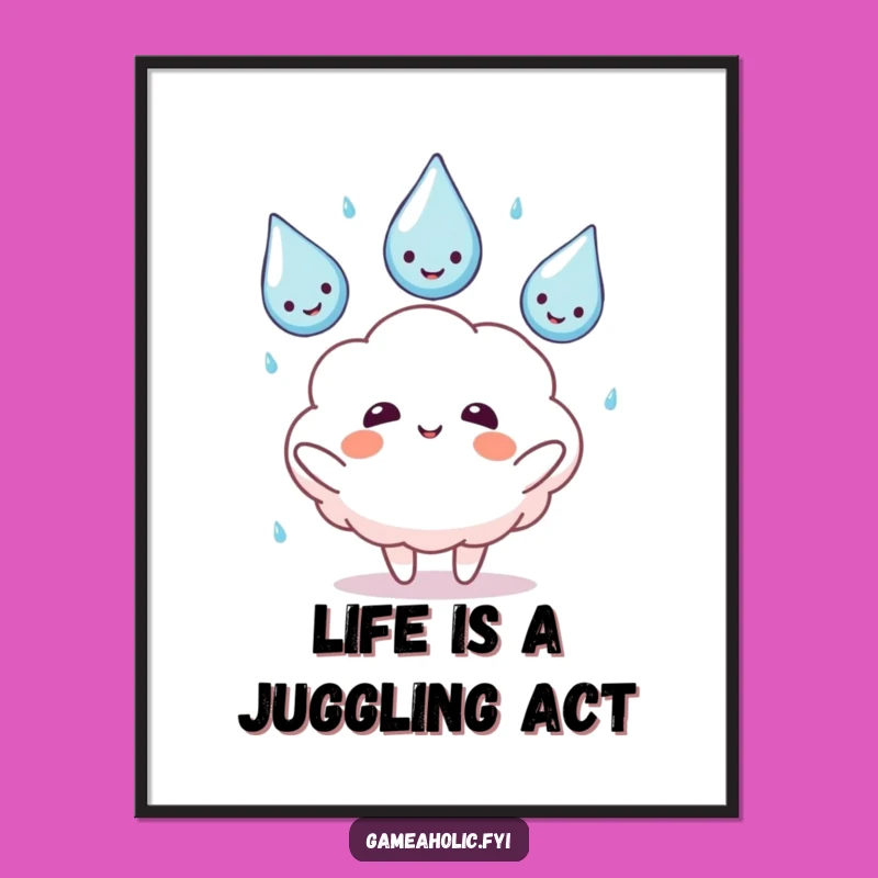 Funny Free Printable Wall Art: Cloud's Rainy Day Juggling - Whimsical Decor!