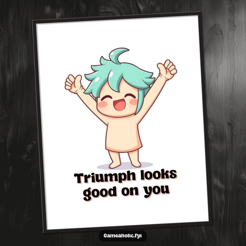 Funny Free Printable Wall Art of a character joyfully doing a victory dance with arms raised high in triumph.