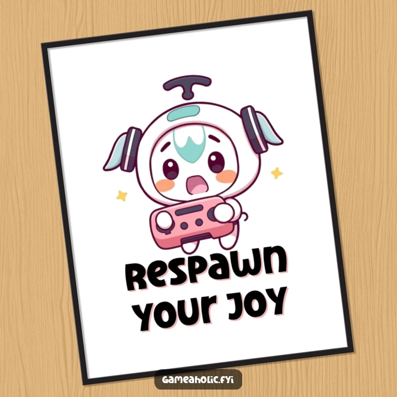 Funny Free Printable Wall Art: Gamer character with a surprised look, catching a thrown game controller, hilarious action.