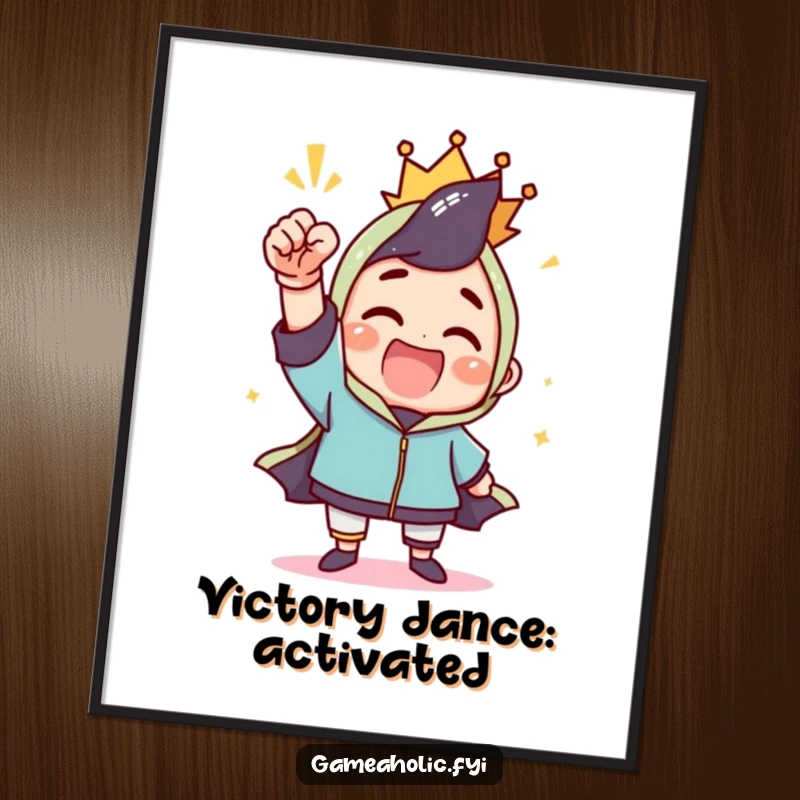 Funny Free Printable Wall Art of a character joyfully celebrating a win with a powerful, triumphant fist pump.