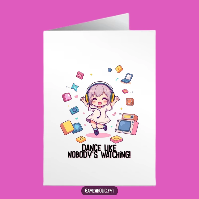 Free Printable Birthday Card: Gamer Dancer Character, Funny Downloadable Gift