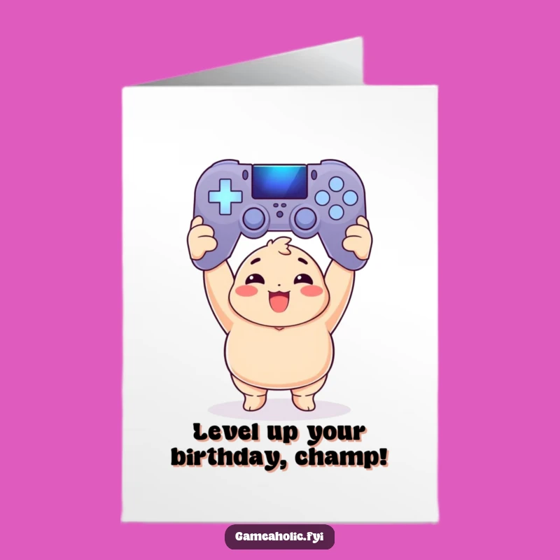 Free Printable Birthday Card: Chubby Gamer Victory - Funny Downloadable Gift for Him
