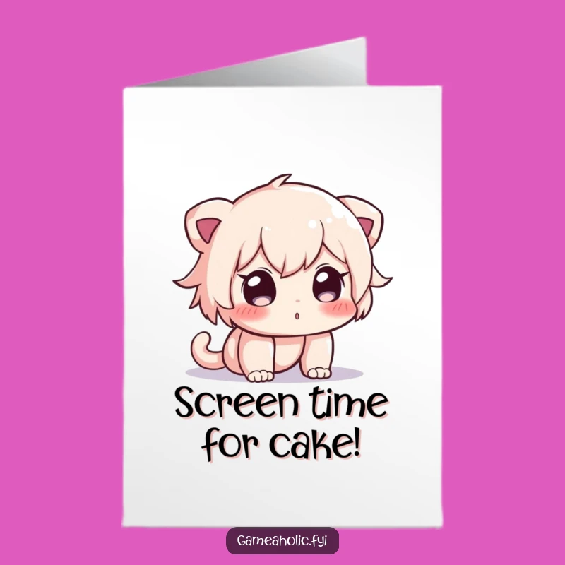 Free Printable Birthday Card: Funny Curious Character Glowing Screen for Download