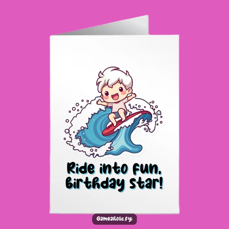 Free Printable Birthday Card: Pixel Wave Rider, Fun Surfing Birthday Downloadable Gift